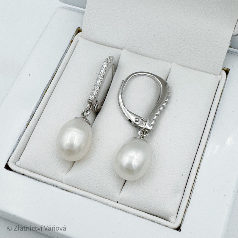 Stříbrné náušnice perly na klapku